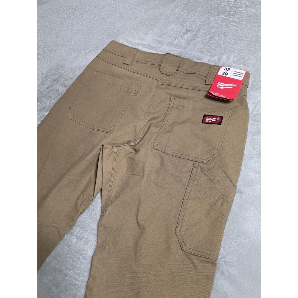 Milwaukee Pants Mens 32x30 Khaki Straight Carpenter Workwear Stretch Canvas
